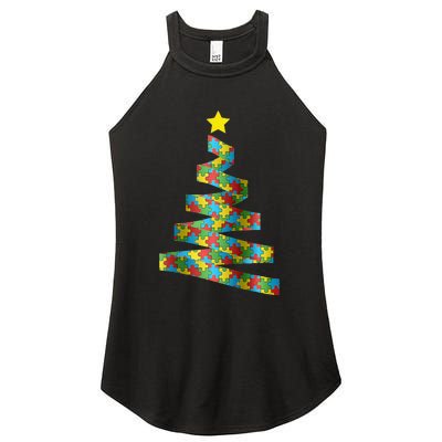 Autism Merry Christmas Autism Awareness Puzzel Xmas Pajama Women's Perfect Tri Rocker Tank