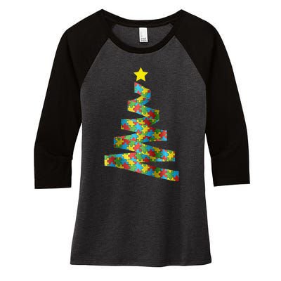 Autism Merry Christmas Autism Awareness Puzzel Xmas Pajama Women's Tri-Blend 3/4-Sleeve Raglan Shirt