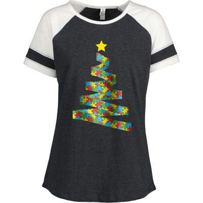 Autism Merry Christmas Autism Awareness Puzzel Xmas Pajama Enza Ladies Jersey Colorblock Tee