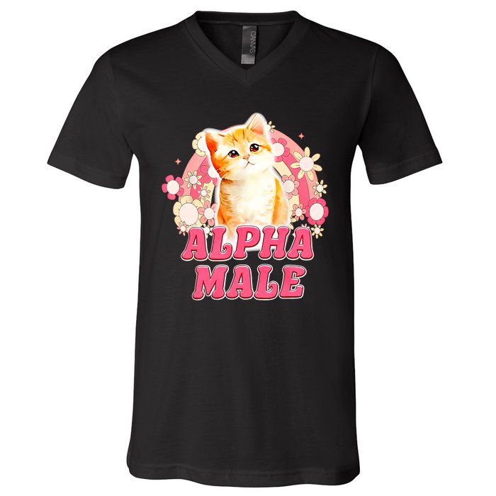 Alpha Male Cat Kitten Funny For Men Women V-Neck T-Shirt