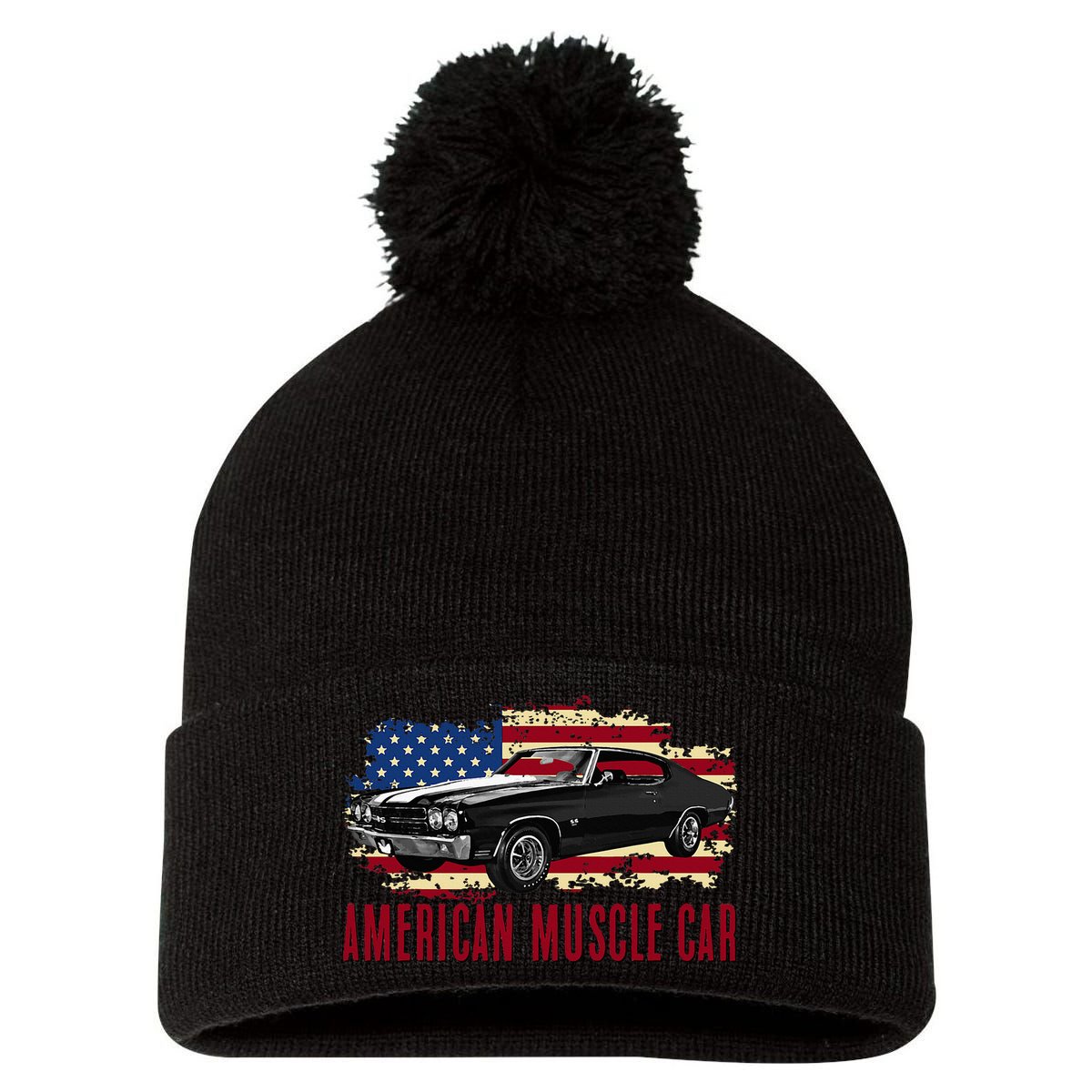 American Muscle Car Pom Pom 12in Knit Beanie