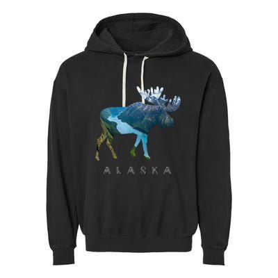 Alaska Moose Chugach National Forest State Park Souvenir Garment-Dyed Fleece Hoodie