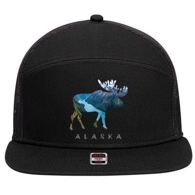 Alaska Moose Chugach National Forest State Park Souvenir 7 Panel Mesh Trucker Snapback Hat