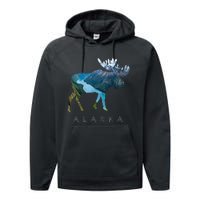 Alaska Moose Chugach National Forest State Park Souvenir Performance Fleece Hoodie