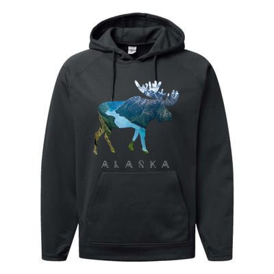 Alaska Moose Chugach National Forest State Park Souvenir Performance Fleece Hoodie