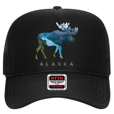 Alaska Moose Chugach National Forest State Park Souvenir High Crown Mesh Back Trucker Hat