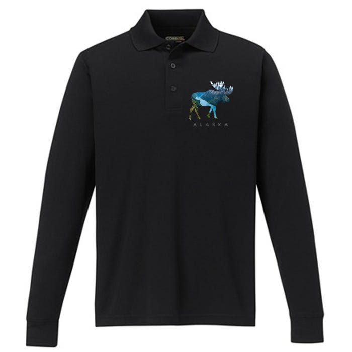 Alaska Moose Chugach National Forest State Park Souvenir Performance Long Sleeve Polo