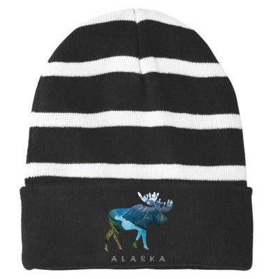 Alaska Moose Chugach National Forest State Park Souvenir Striped Beanie with Solid Band