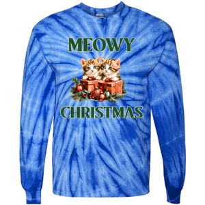 Adorable Meowy Christmas Xmas Holiday Kitty Kittens Gift Tie-Dye Long Sleeve Shirt