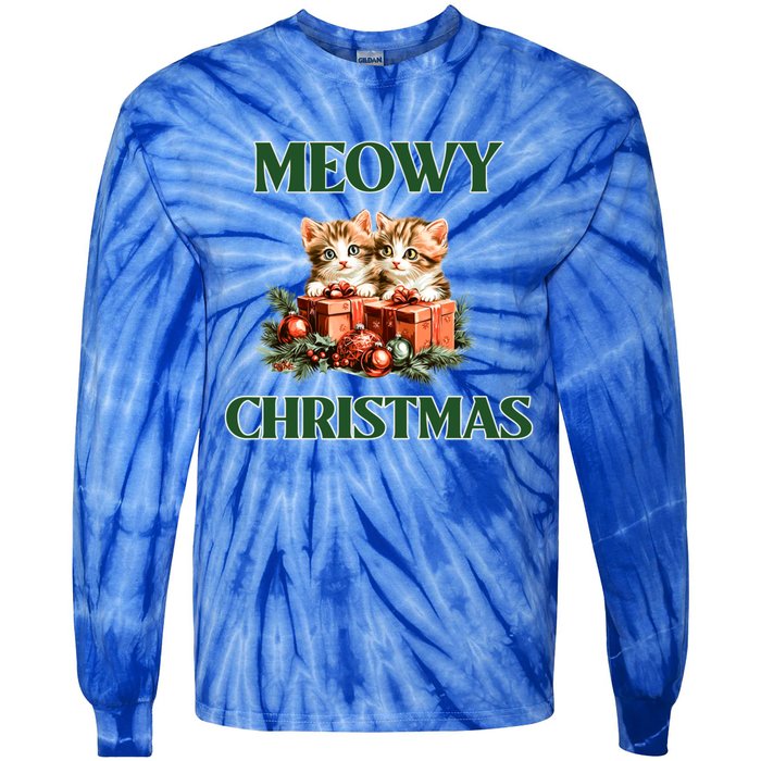 Adorable Meowy Christmas Xmas Holiday Kitty Kittens Gift Tie-Dye Long Sleeve Shirt