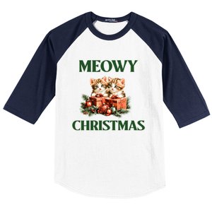 Adorable Meowy Christmas Xmas Holiday Kitty Kittens Gift Baseball Sleeve Shirt