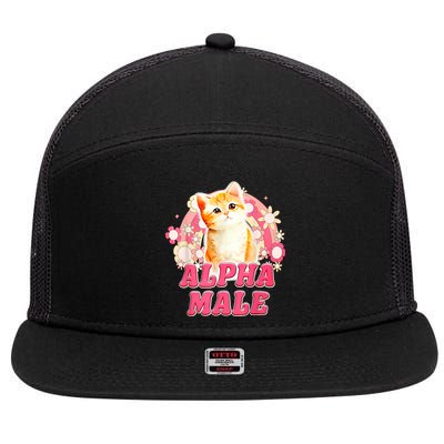 Alpha Male Cat Kitten Funny 7 Panel Mesh Trucker Snapback Hat