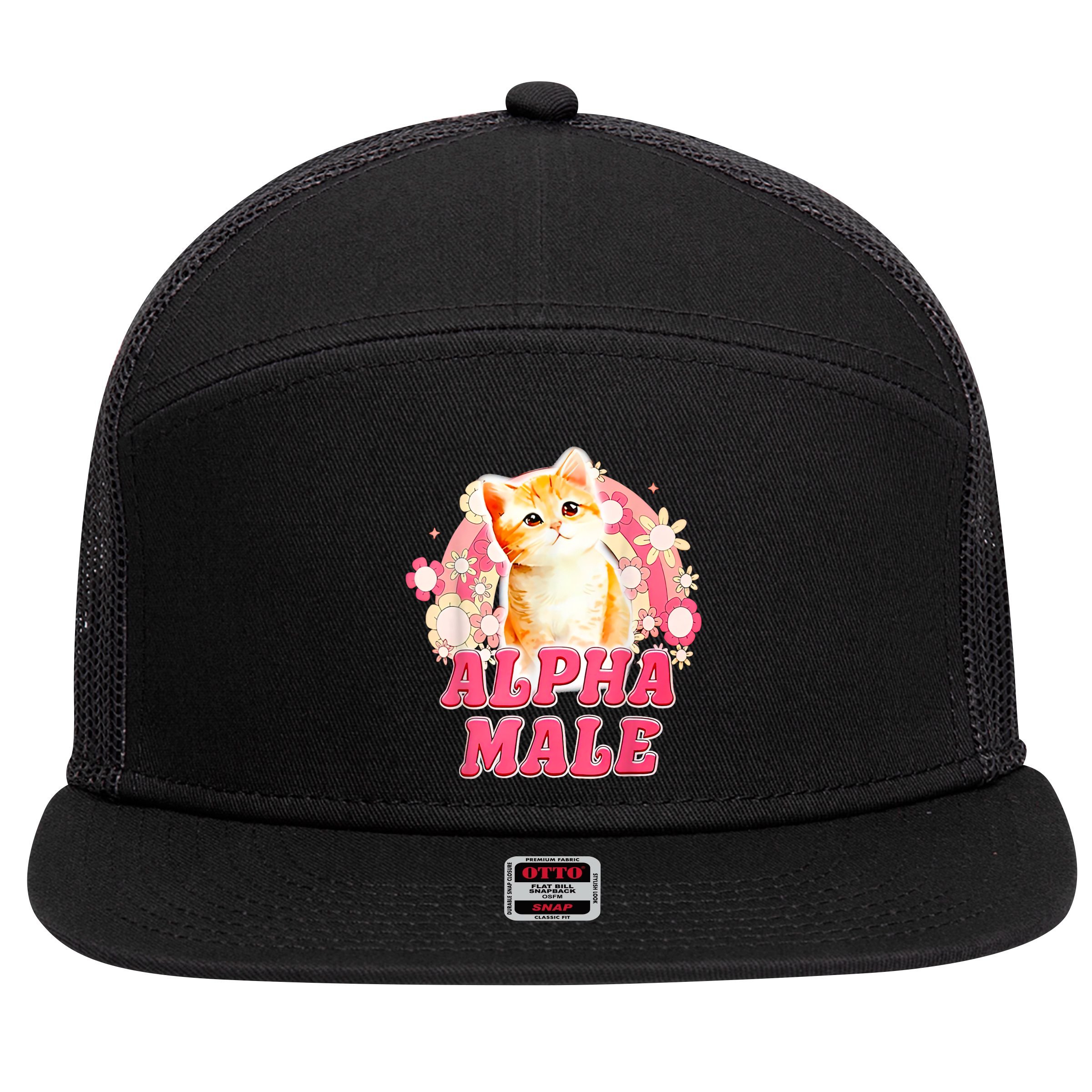 Alpha Male Cat Kitten Funny 7 Panel Mesh Trucker Snapback Hat