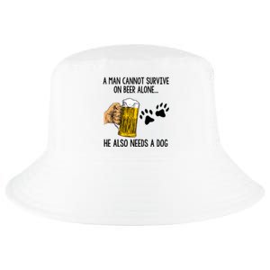 A Man Cannot Survive On Beer Alone He Also Needs A Dog Cool Comfort Performance Bucket Hat