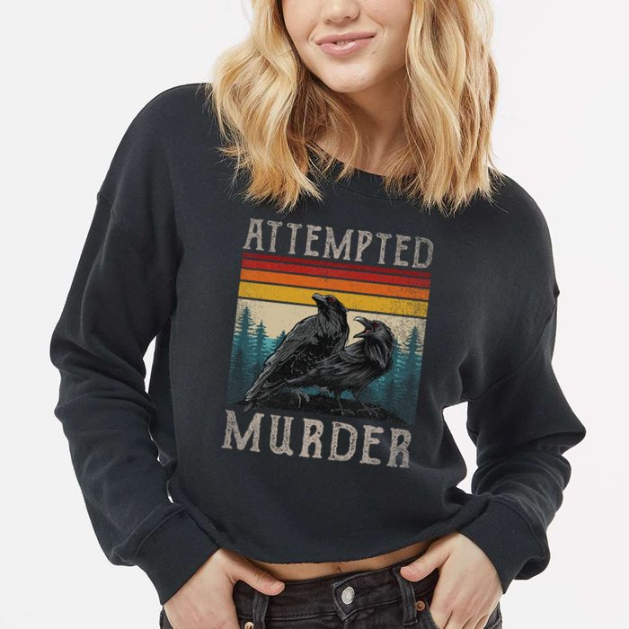Attempted Murder Crows & Edgar Allen Poe Cropped Pullover Crew