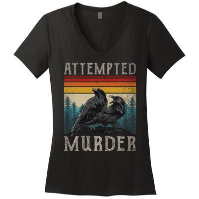 Attempted Murder Crows & Edgar Allen Poe Women's V-Neck T-Shirt