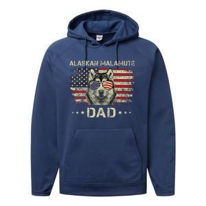 Alaskan Malamute Dad Dog Lovers American Flag 4th Of July Performance Fleece Hoodie