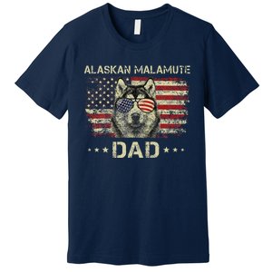 Alaskan Malamute Dad Dog Lovers American Flag 4th Of July Premium T-Shirt