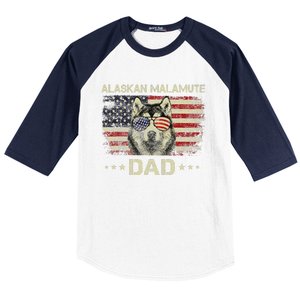 Alaskan Malamute Dad Dog Lovers American Flag 4th Of July Baseball Sleeve Shirt