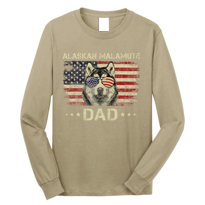 Alaskan Malamute Dad Dog Lovers American Flag 4th Of July Long Sleeve Shirt