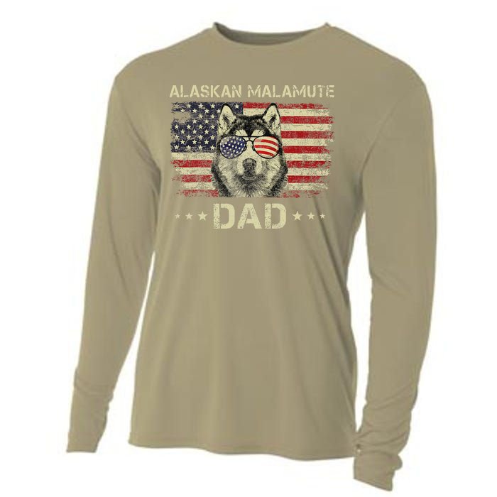 Alaskan Malamute Dad Dog Lovers American Flag 4th Of July Cooling Performance Long Sleeve Crew