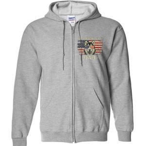 Alaskan Malamute Dad Dog Lovers American Flag 4th Of July Full Zip Hoodie