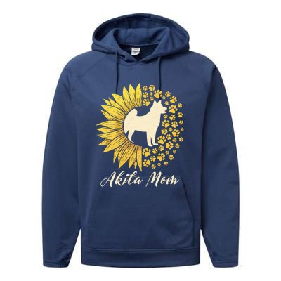 Akita Mom Dog Mom Sunflower American Akita Inu Gift Performance Fleece Hoodie