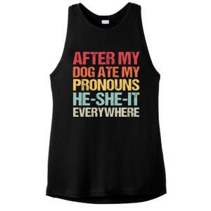 After My Dog Ate My Pronouns HeSheIt Everywhere Funny Dog Ladies PosiCharge Tri-Blend Wicking Tank