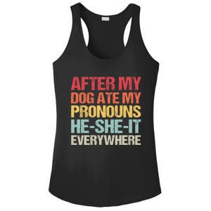 After My Dog Ate My Pronouns HeSheIt Everywhere Funny Dog Ladies PosiCharge Competitor Racerback Tank