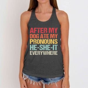 After My Dog Ate My Pronouns HeSheIt Everywhere Funny Dog Women's Knotted Racerback Tank