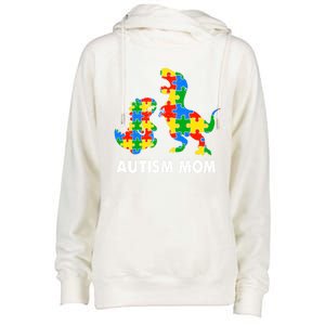 Autism Mom Dinosaur Lovers Dino Mommy Mama Autism Awareness Funny Gift Womens Funnel Neck Pullover Hood