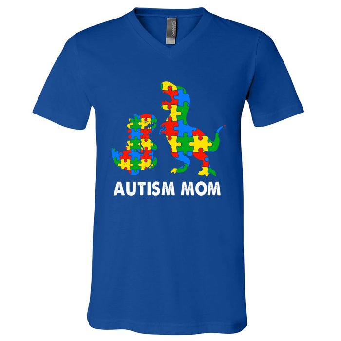 Autism Mom Dinosaur Lovers Dino Mommy Mama Autism Awareness Funny Gift V-Neck T-Shirt