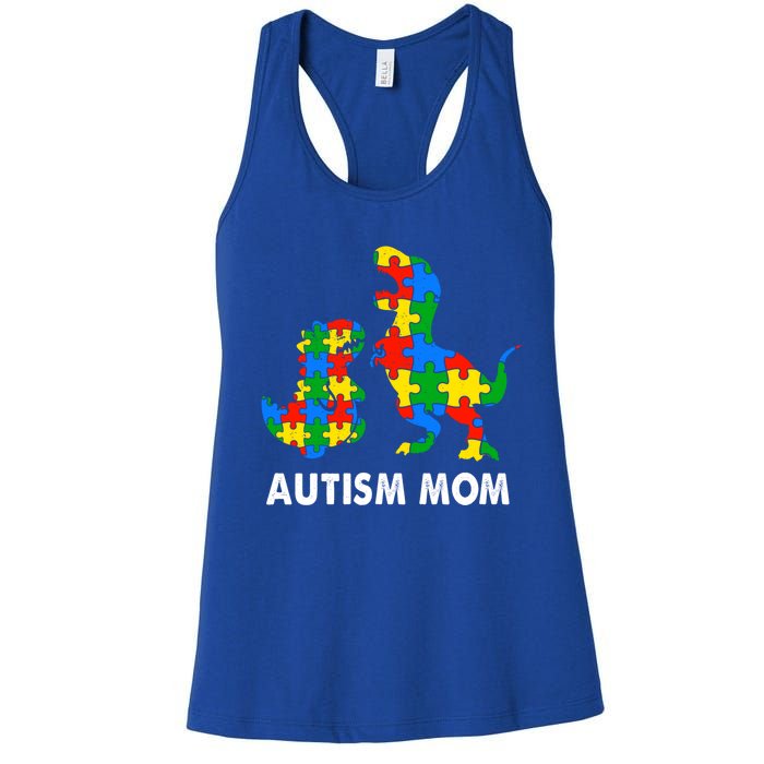 Autism Mom Dinosaur Lovers Dino Mommy Mama Autism Awareness Funny Gift Women's Racerback Tank