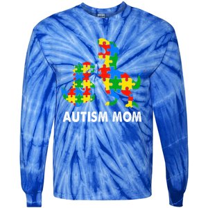 Autism Mom Dinosaur Lovers Dino Mommy Mama Autism Awareness Funny Gift Tie-Dye Long Sleeve Shirt