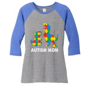 Autism Mom Dinosaur Lovers Dino Mommy Mama Autism Awareness Funny Gift Women's Tri-Blend 3/4-Sleeve Raglan Shirt