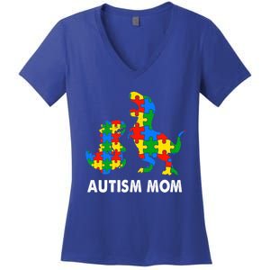 Autism Mom Dinosaur Lovers Dino Mommy Mama Autism Awareness Funny Gift Women's V-Neck T-Shirt