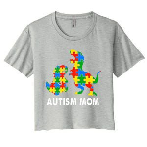 Autism Mom Dinosaur Lovers Dino Mommy Mama Autism Awareness Funny Gift Women's Crop Top Tee