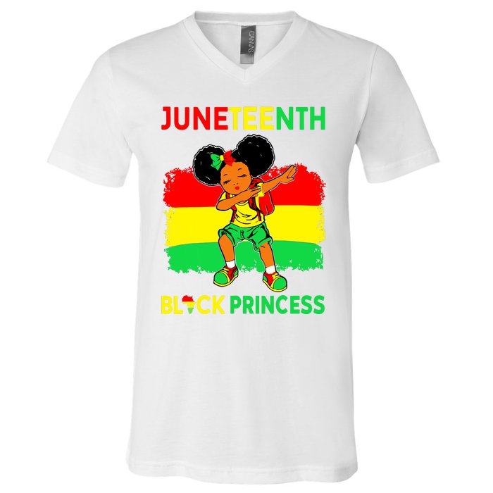 Afro Melanin Dabbing Girl Black Princess Juneteenth V-Neck T-Shirt