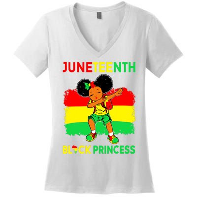 Afro Melanin Dabbing Girl Black Princess Juneteenth Women's V-Neck T-Shirt