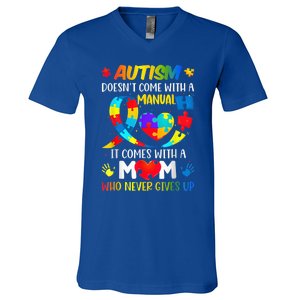 Autism Mom Doesn't Come With A Manual Wo Autism Awareness V-Neck T-Shirt