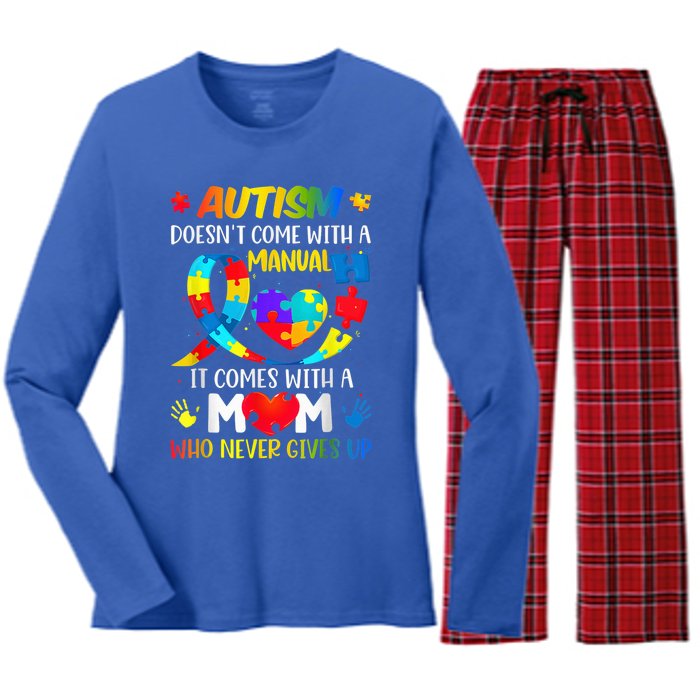 Autism Mom Doesn't Come With A Manual Wo Autism Awareness Women's Long Sleeve Flannel Pajama Set 