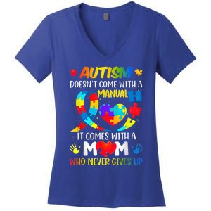 Autism Mom Doesn't Come With A Manual Wo Autism Awareness Women's V-Neck T-Shirt