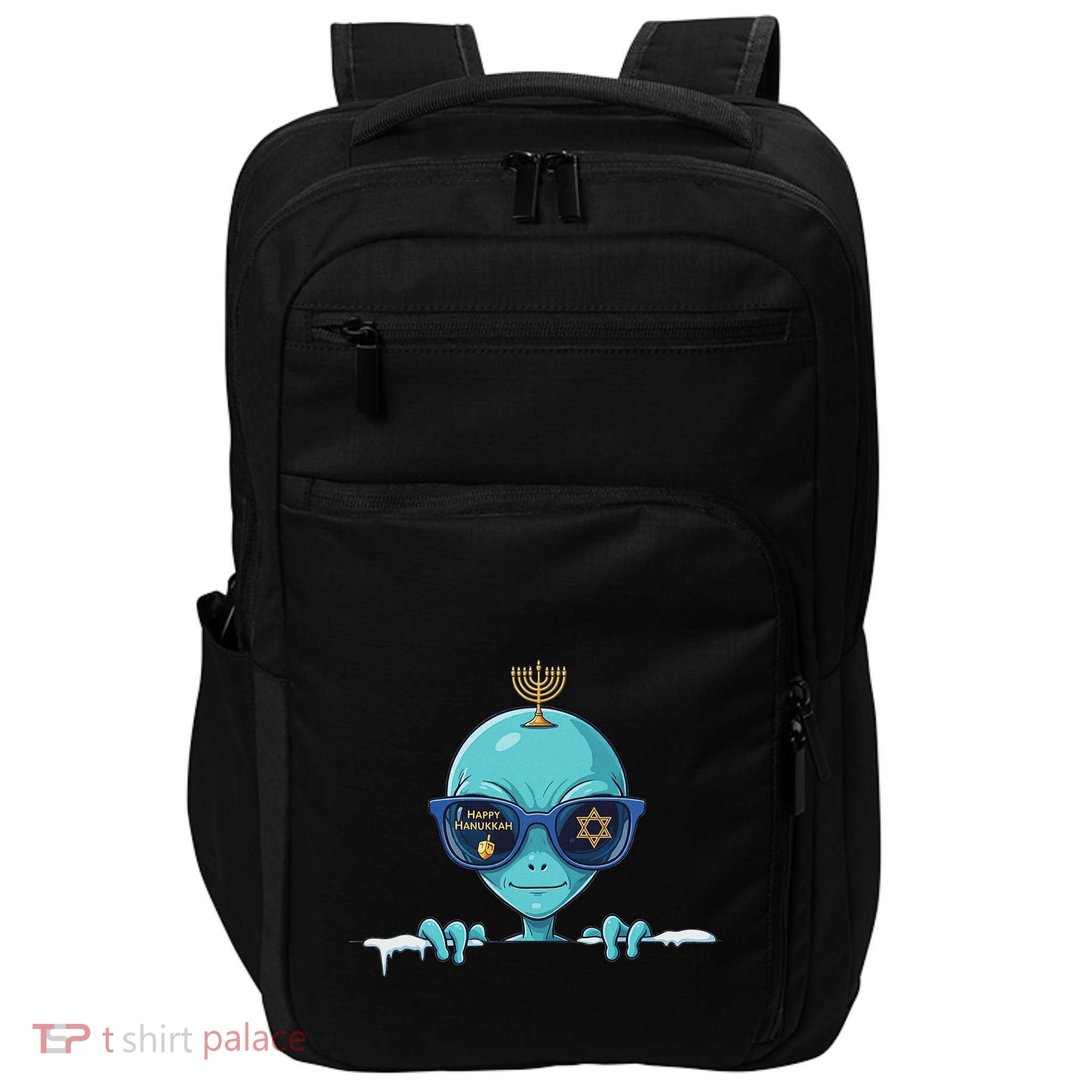 Alien Menorah Dreidel Jewish Hanukkah Impact Tech Backpack