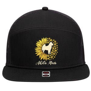 Akita Mom Dog Mom Sunflower American Akita Inu Gift 7 Panel Mesh Trucker Snapback Hat