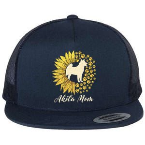 Akita Mom Dog Mom Sunflower American Akita Inu Gift Flat Bill Trucker Hat