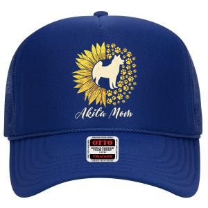 Akita Mom Dog Mom Sunflower American Akita Inu Gift High Crown Mesh Back Trucker Hat