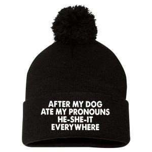 After My Dog Ate My Pronouns HeSheIt Everywhere Pom Pom 12in Knit Beanie