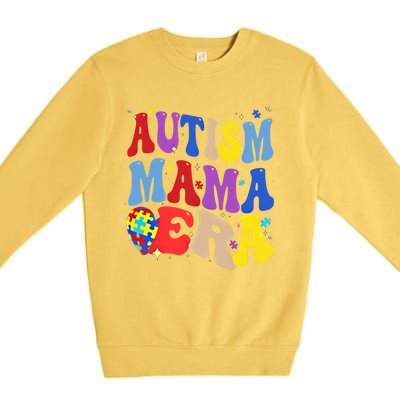 Autism Mama Era Groovy Autism Mom Mothers Day Great Gift Premium Crewneck Sweatshirt