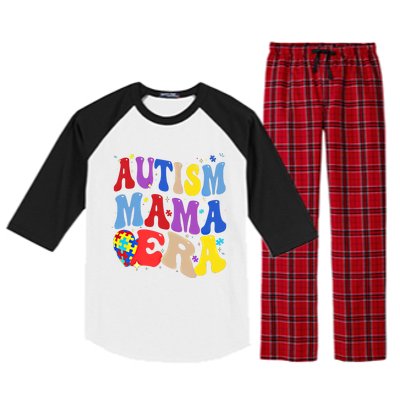 Autism Mama Era Groovy Autism Mom Mothers Day Great Gift Raglan Sleeve Pajama Set