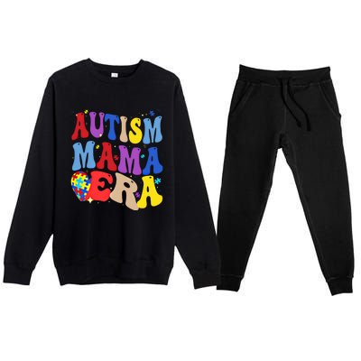 Autism Mama Era Groovy Autism Mom Mothers Day Great Gift Premium Crewneck Sweatsuit Set